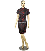 Black red cherry blossom cheongsam dresses(short)