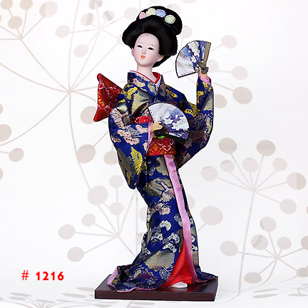 Dark Blue Geisha Doll With 2 Fans