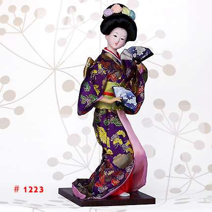 Dark Purple Geisha Doll With 2 Fans