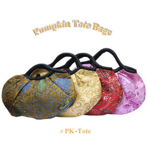 Pumpkin Shape Brocade Tote Bags