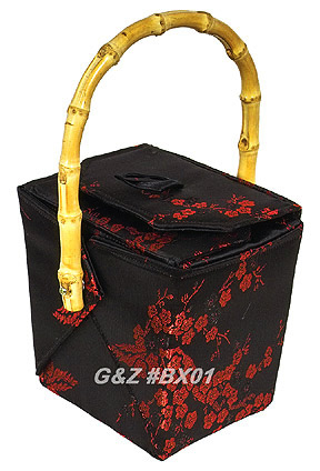 BX01 - Chinese Brocade \'Take-Out-Box\' Handbags(Black/Red Cherry Blossom)