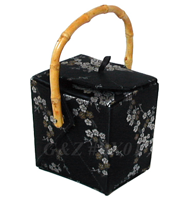 BX01 - Black/Silver+Gold Take-Out-Box Handbags(Cherry Blossom Brocade)