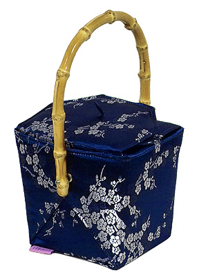 BX01 - Chinese \'Take-Out-Box\' Shape Handbags(Blue/Silver Cherry Blossom Brocade)