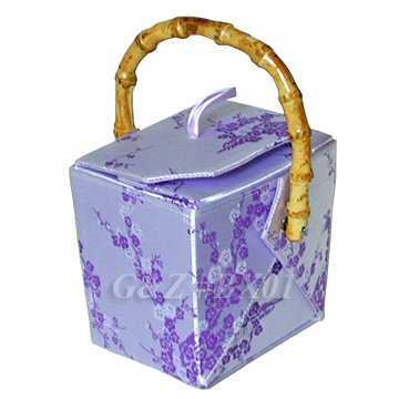 BX01 - Silver/Purple Chinese \'Take-Out-Box\' Shape Handbags(Cherry Blossom Brocade)