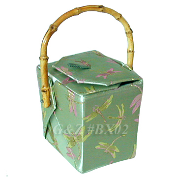 BX02 - Bean Green Chinese 'Take-Out-Box' Shape Handbags(Dragonfly Brocade)