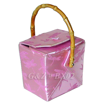 BX02 - Pink Chinese 'Take-Out-Box' Shape Handbags(Dragonfly Brocade)