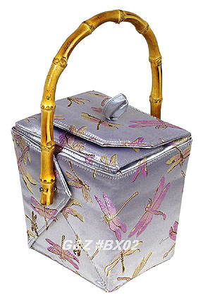 BX02 - Silver Chinese \'Take-Out-Box\' Shape Handbags(Dragonfly Brocade)