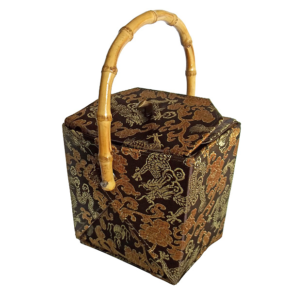 BX03 - Chocolate Chinese 'Take-Out-Box' Shape Handbags(Dragon Brocade)