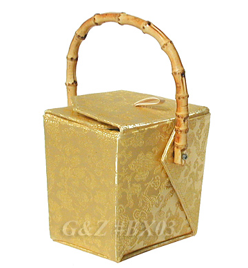 BX03 - Gold Chinese \'Take-Out-Box\' Shape Handbags(Dragon Brocade)