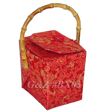 BX03 - Red Chinese 'Take-Out-Box' Shape Handbags(Dragon Brocade)