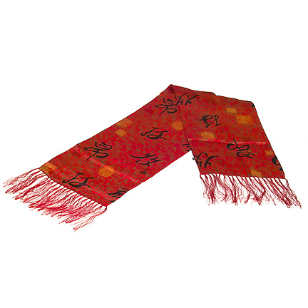 DCJ003 Oblong Chinese Silk Scarf - Red Calligraphy