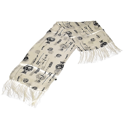 DCJ006 Oblong Silk Scarf - Chinese Calligraphy & Vase