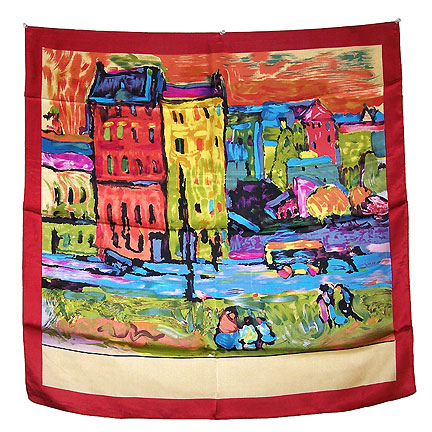 DFJ014 Large Square Chinese Silk Scarf - Oil Painting