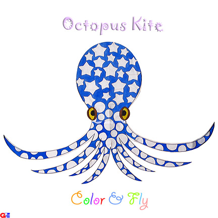 DIY-OCTOPUS-1C Rayon Flat Octopus Kites (Pre-Colored)