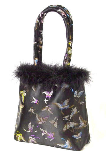 FHB2 - Satin Handbag w/Feather (Butterfly Brocade)(6 Colors)