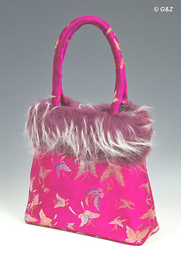 FHB - Satin Handbag w/Fur (Butterfly Brocade)(7 Colors)
