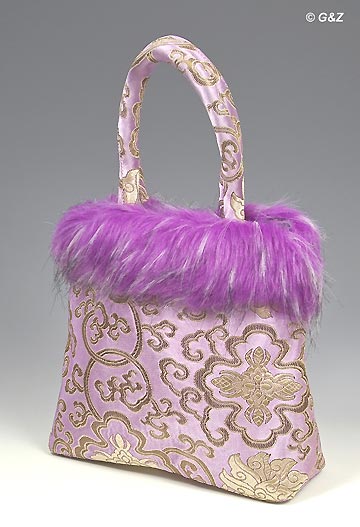 FHB - Satin Handbag w/Fur (Fortune Flower Brocade)(6 Colors)