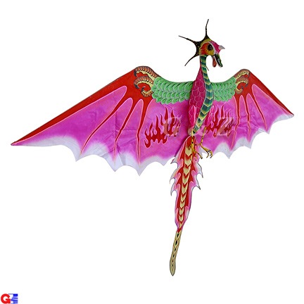 Large 3D Silk Flying Dragon Kite With Fire Balls - Pink