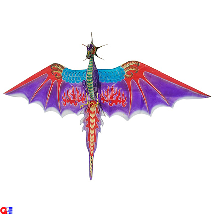 Large 3D Silk Flying Dragon Kite With Fire Balls - Purple