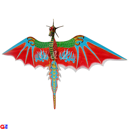 Large 3D Silk Flying Dragon Kite With Fire Balls - Red