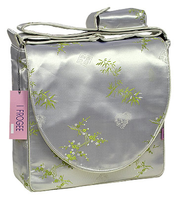 IFD25 - Silver/Green Cherry Blossom & Bamboo Leaves - \'I Frogee\' Boxy Diaper Bags