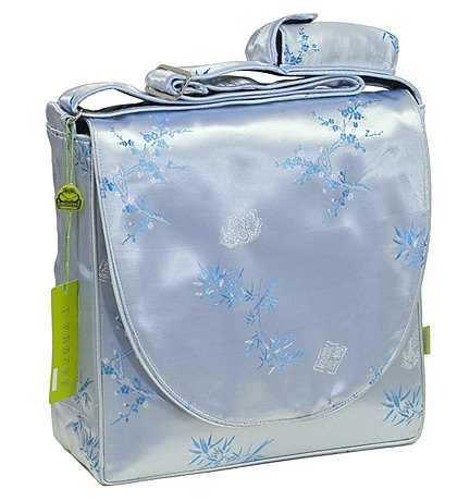 IFD34 - Silver/Skyblue Blossom & Bamboo Leaves - 'I Frogee' Boxy Diaper Bags