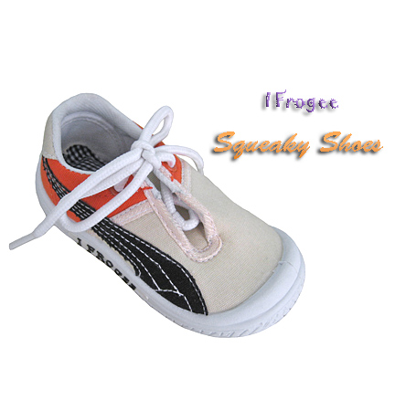 IFS04 - Beige/Orange Canvas Squeaky Shoes(by case) - I Frogee