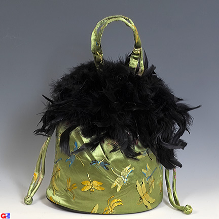 LSB-B-FD - Feathered Draw-String Handbags(Oriental Dragonfly Brocade)(5 Colors)