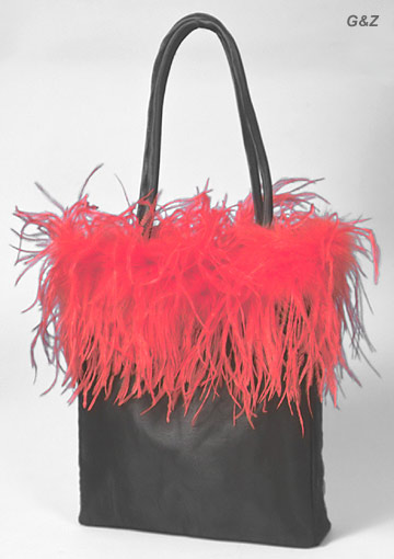 LSBSCR-F - Black Fashion Tote Bag w/Red Ostrich Boa