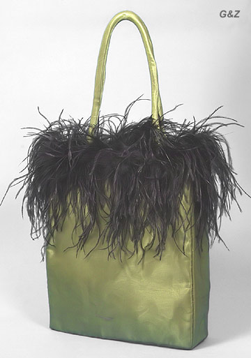 LSBSCR-F - Green Fashion Tote Bag w/Ostrich Boa