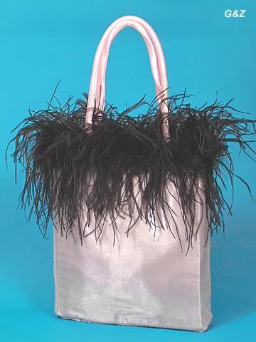 LSBSCR-F - Light Pink Fashion Tote Bag w/Black Ostrich Boa