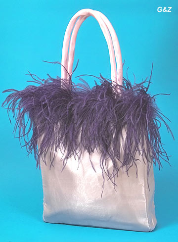 LSBSCR-F - Light Pink Fashion Tote Bag w/Purple Ostrich Boa