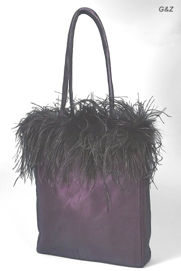 LSBSCR-F - Purple Fashion Tote Bag w/Ostrich Boa