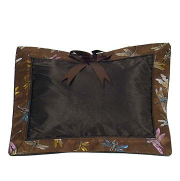 PLW-CHO-DFL Chocolate Brown Dragonfly Brocade - I Frogee Baby Pillow