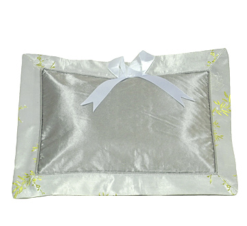 PLW-SVG-BSM Silver-Green Cherry Blossom + Bamboo Leaves Brocade Baby Pillow (Cover Only)