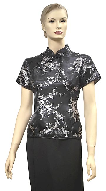 S001 - Black/Silver Cherry Blossom - Lady's Blouse