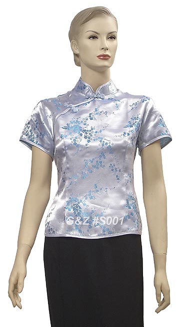 S001 - Silver/SkyBlue Cherry Blossom - Lady\'s Blouse