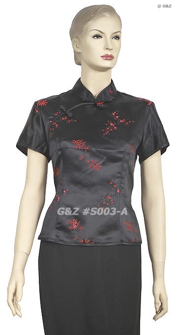 S003 - Black/Red Blossom & Bamboo Leaves - Lady\'s Blouse
