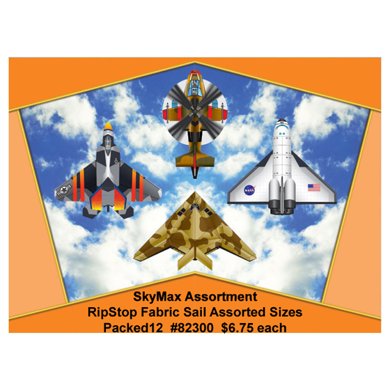 SkyMax Aircraft Nylon Kites Assortment - Case of 12
