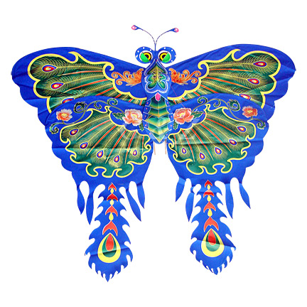 TC-B03 Blue Silk Butterfly Kites w/Phoenix & Peony(Medium)