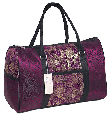 Travelbag - Maroon Satin Travel Bag - Oriental Dragon Brocade