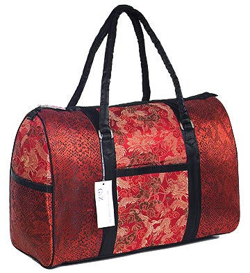 Travelbag - Red Satin Travel Bag - Oriental Dragon Brocade