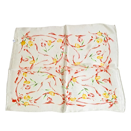 XFJ002 Small Square Chinese Silk Scarf - Red Yellow Tulips